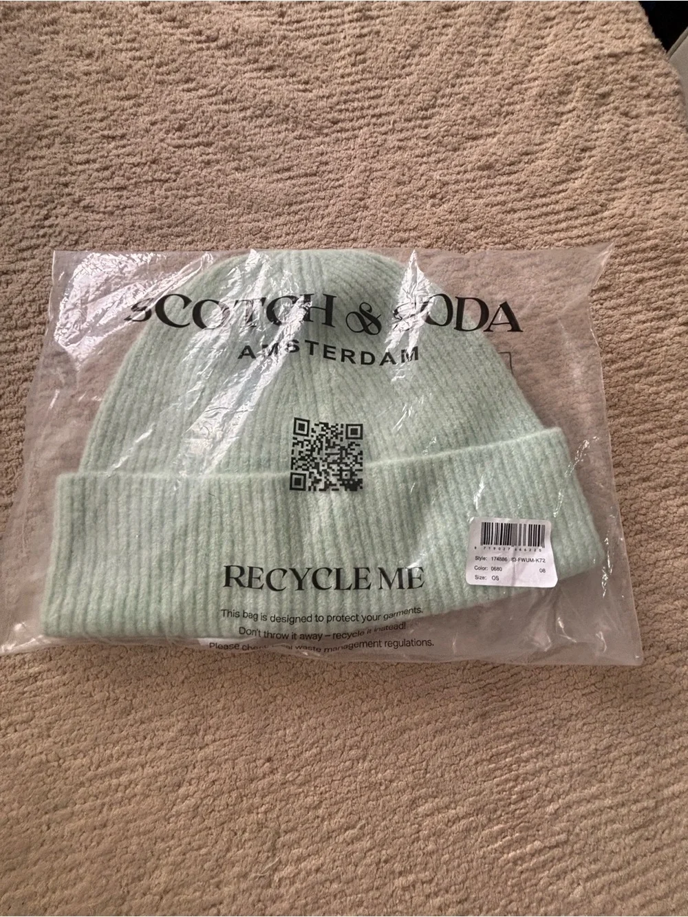 Scotch & Soda Mint Green Ribbed Cuff Beanie